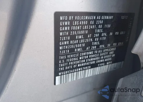 2013 Volkswagen Tiguan Se z USA, uszkodzony, nr VIN WVGBV3AX6DW570929